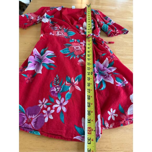 Old Navy Red Floral Waist Defined Flutter Sleeve Dress Womens SZ XS - Picture 8 of 12